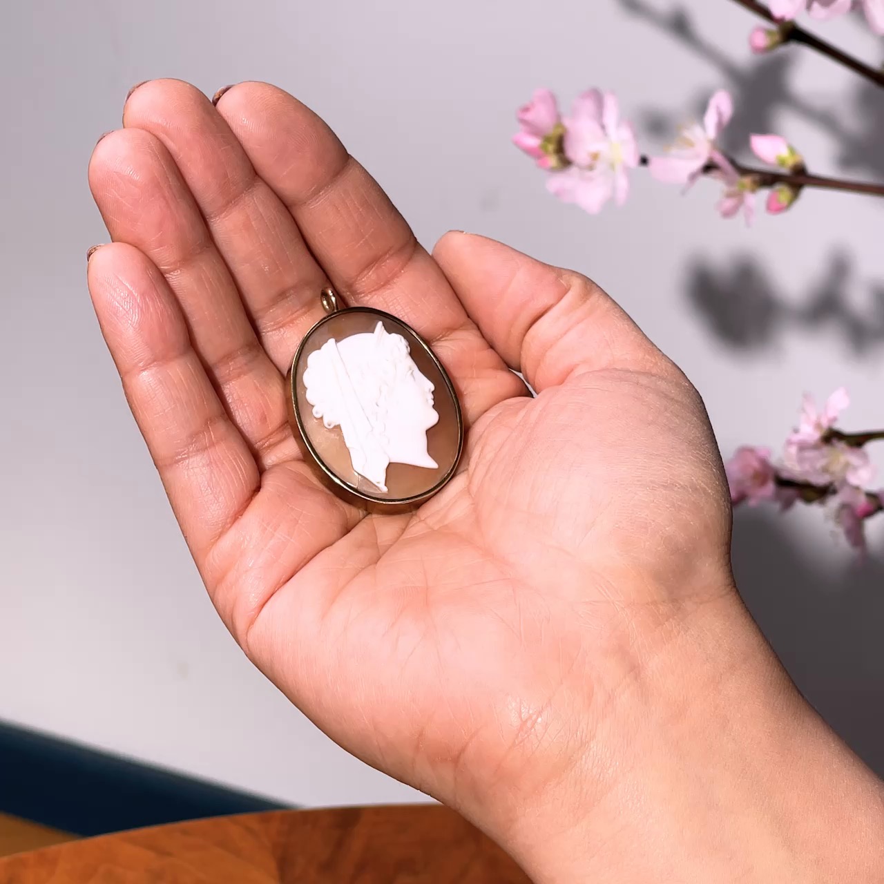 Queen of Olympus • Antique Shell Cameo of Hera as a Pendant, c